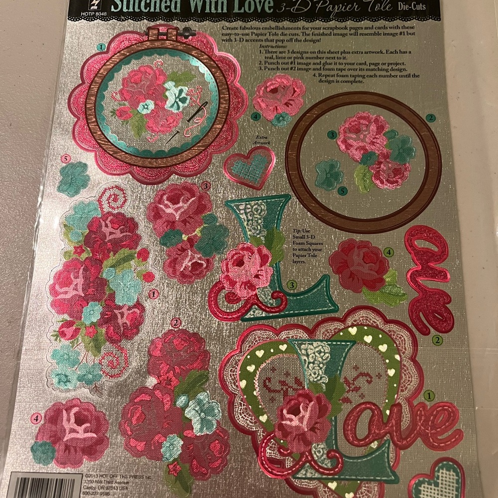 3D Paper Tole Die-Cuts - Pink and Green. Made in u k